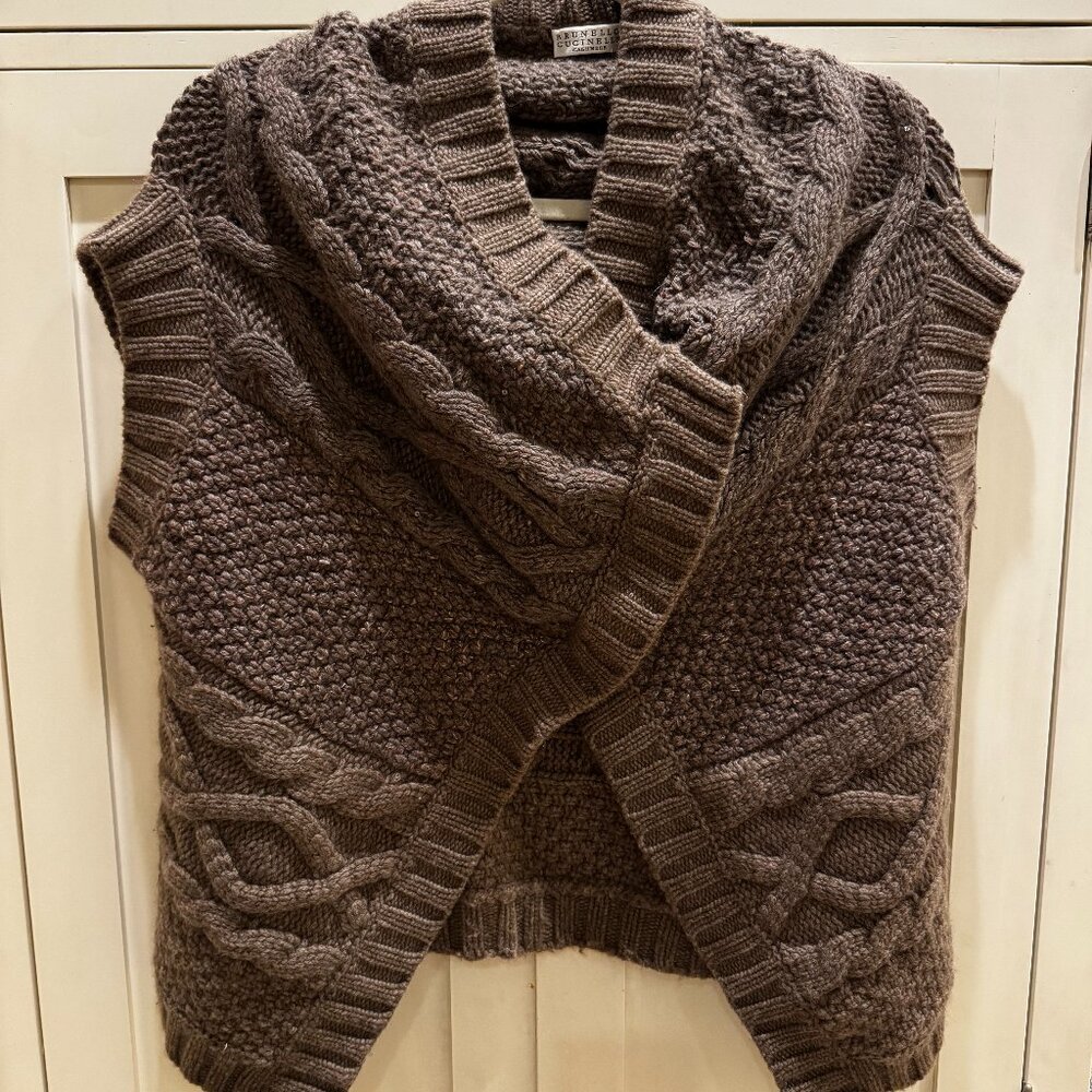 Brunello Cucinelli Cashmere Sparkly Cable Knit Sweater. Brown Size Large